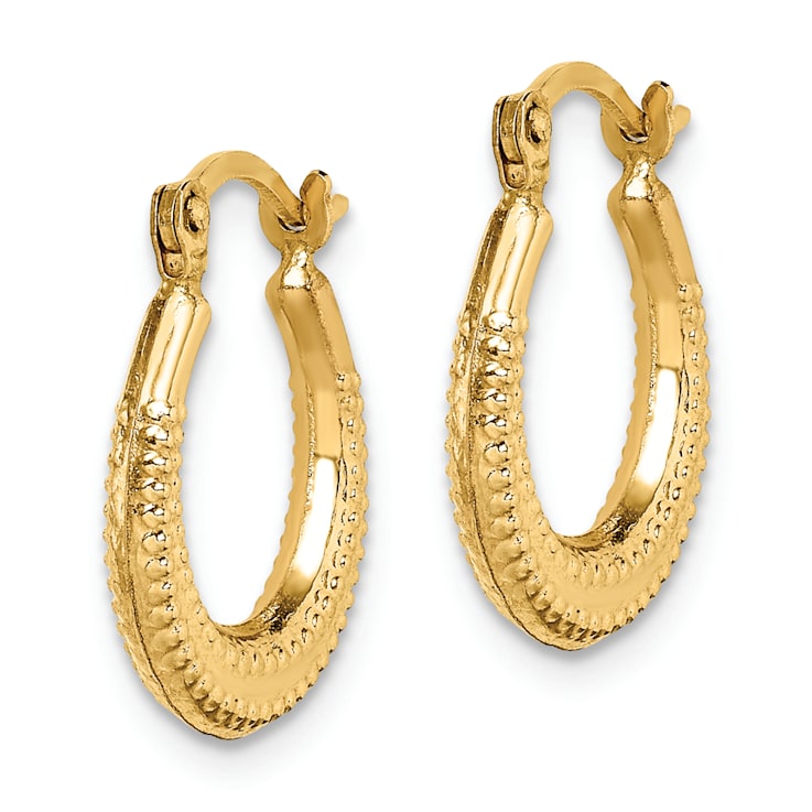 14K Yellow Gold Textured Hoop Earrings