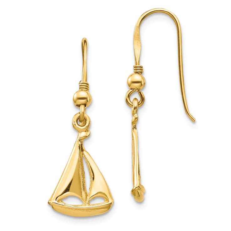 14k Yellow Gold Sailboat Dangle Earrings