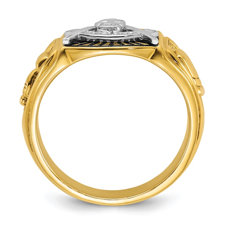 10K Two-Tone Yellow and White Gold Men's Textured and Black Enamel Past
Master Masonic Ring