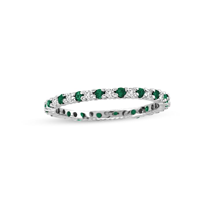 0.55ctw Emerald and Diamond Eternity Band Ring in 14k White Gold