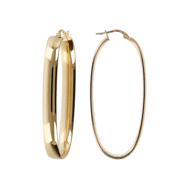 18K Yellow Gold Over Sterling Silver Elongated Oval 2" Hoop Earrings