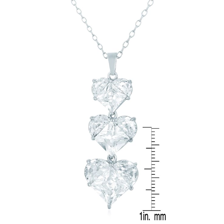 Heart Shape CZ Three-Stone Pendant In Sterling Silver