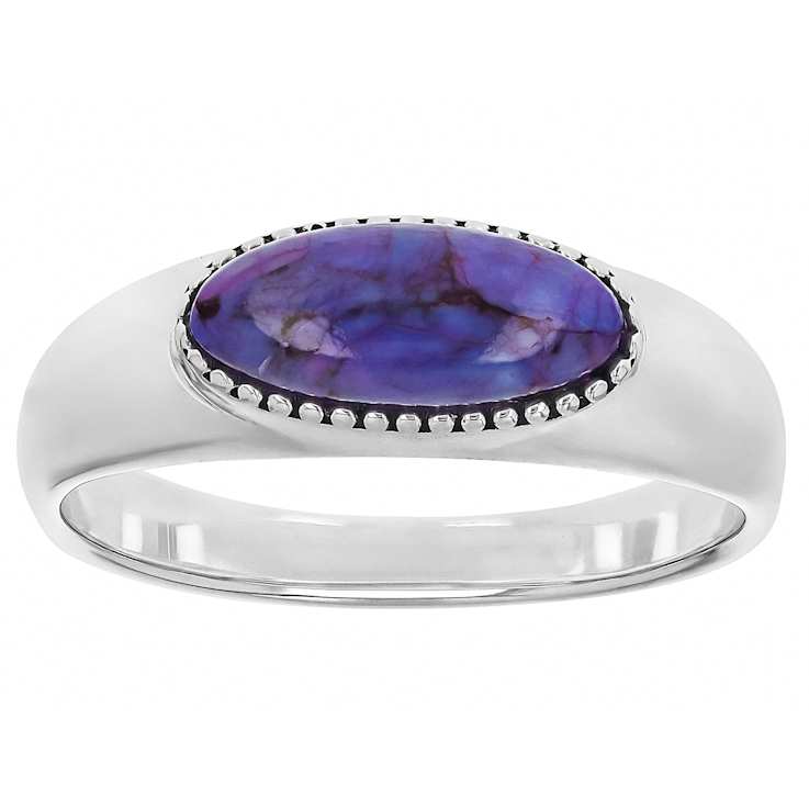 Purple Turquoise East-West Solitaire Ring In Oxidized Sterling Silver