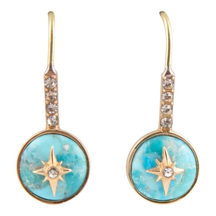 Barse Jewelry Blue Composite Turquoise Gold Tone Celestial Dangle Earrings