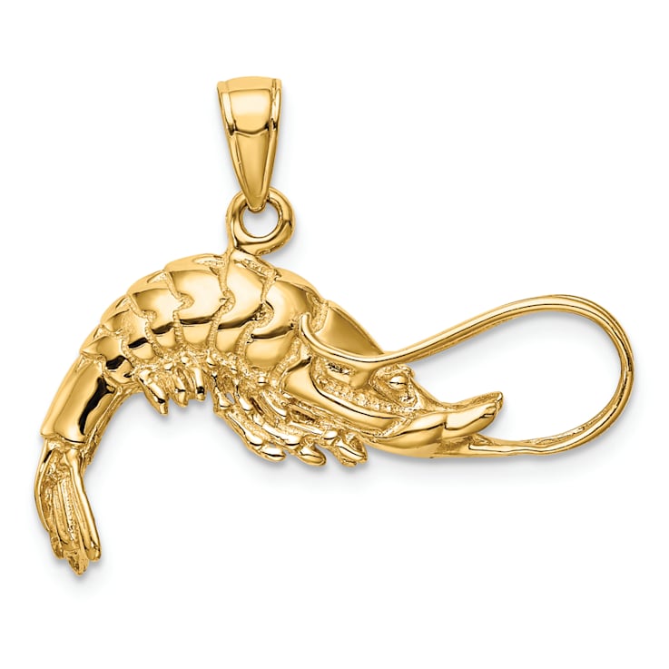14k Yellow Gold 3D Polished and Textured Shrimp Pendant