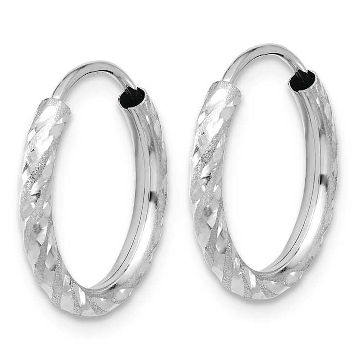 Rhodium Over 14k White Gold Polished, Satin and Diamond-Cut 9/16"
Endless Hoop Earrings