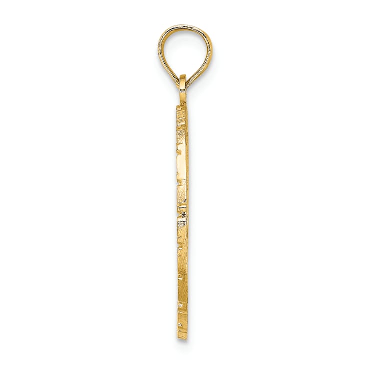 14k Yellow Gold Textured Jamaica with Bird and Flowers pendant