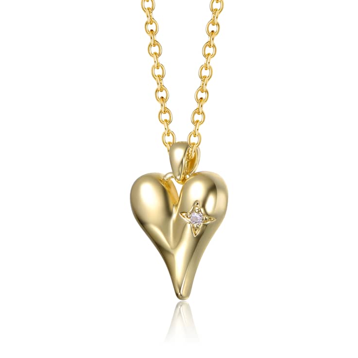 CZ Heart Pendant Necklace In 14K Gold Over Brass