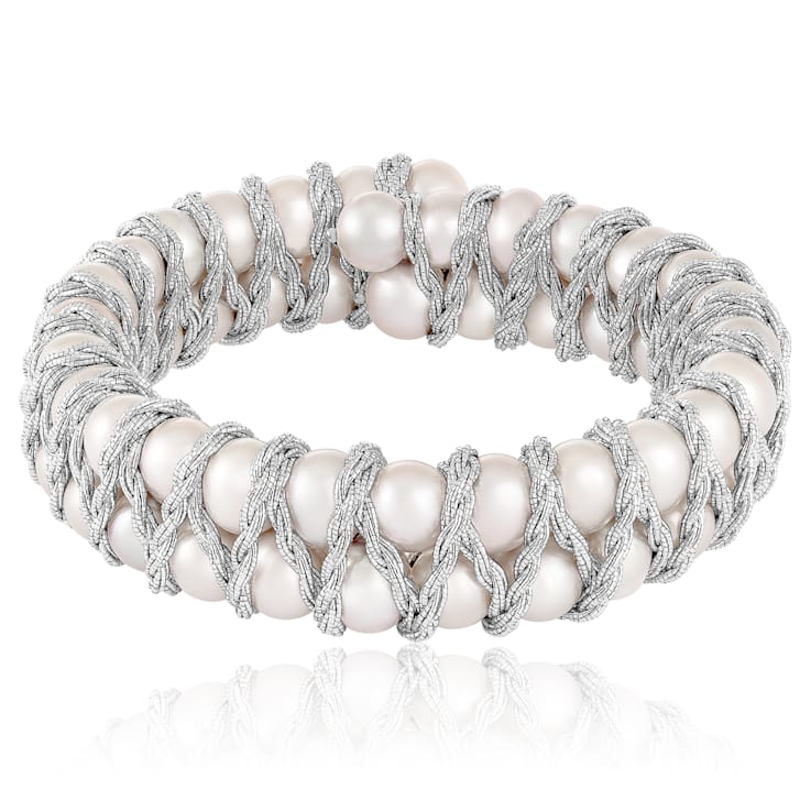 7-8mm White Cultured Freshwater Pearl Silver  Bracelet