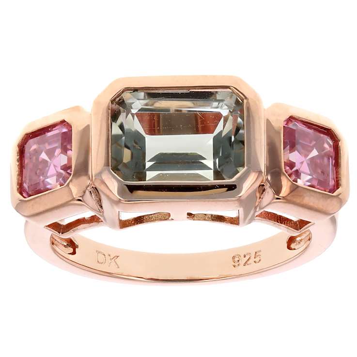 Prasiolite And Pink Lab-Created Moissanite Ring In 18K Rose Gold Over
Sterling Silver 2.98ctw