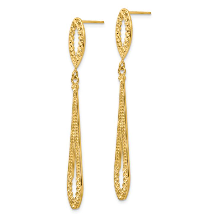 14k Yellow Gold Diamond-Cut Teardrop Dangle Earrings