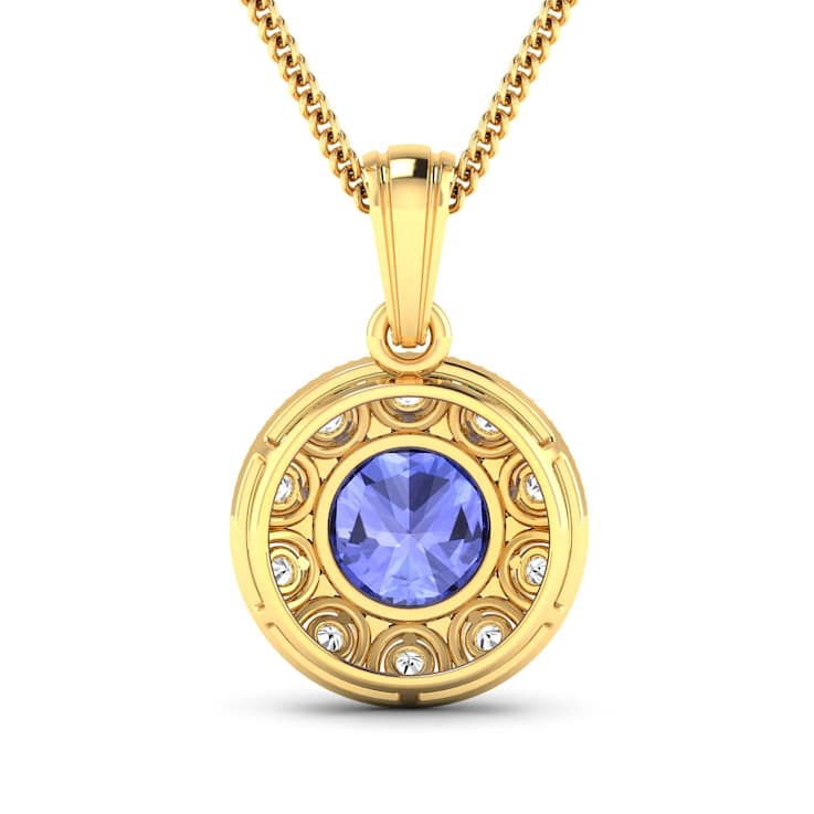 2.02ctw 14K Yellow Gold Tanzanite and White Diamond Pendant with 18 inch
Cable Chain