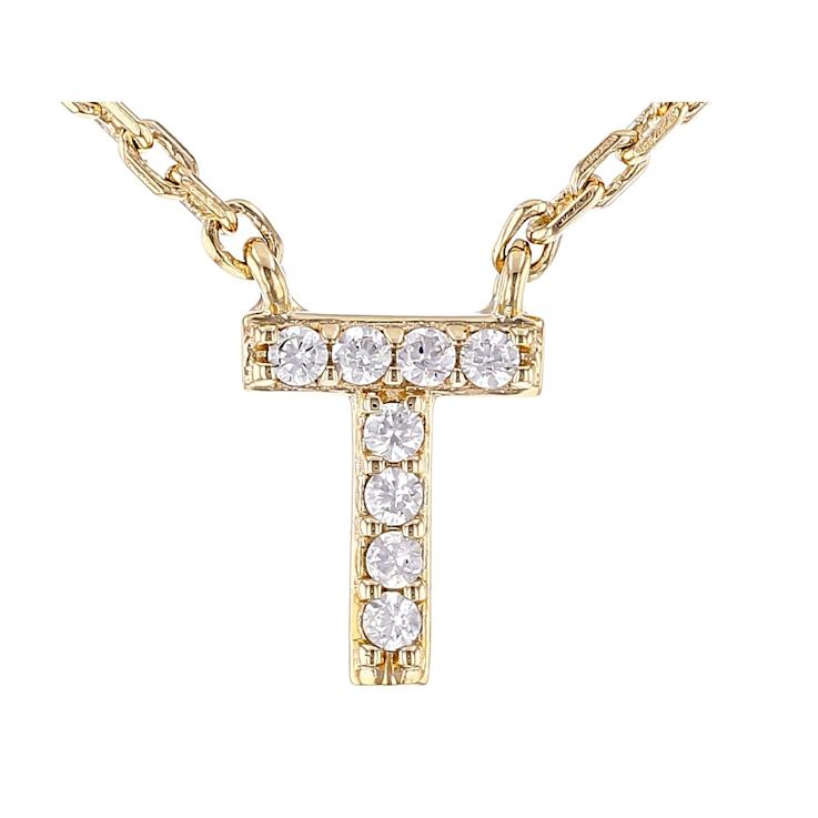 CZ Initial T Station Necklace In 18K Gold Over Sterling Silver 0.07ctw