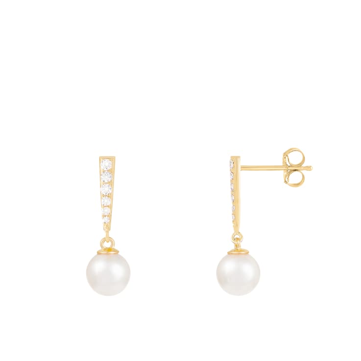 White Cultured Freshwater Pearl 14k Yellow Gold Earrings 7-7.5mm