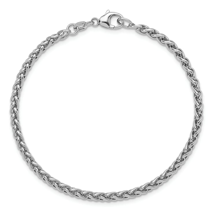 Rhodium Over Sterling Silver 3.0mm Wheat 7.5 Inch Bracelet
