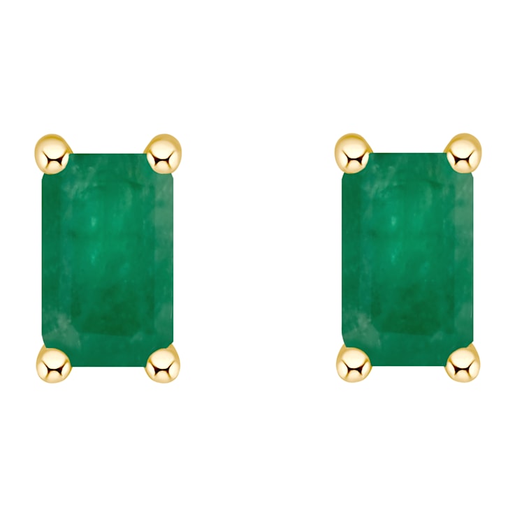 5x3mm Emerald Cut Emerald 14k Yellow Gold Stud Earrings