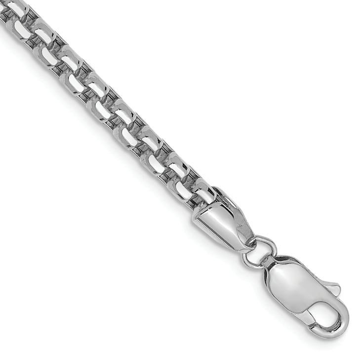 Rhodium Over 14k White Gold 3.6mm Round Box Link Bracelet, 8 Inches