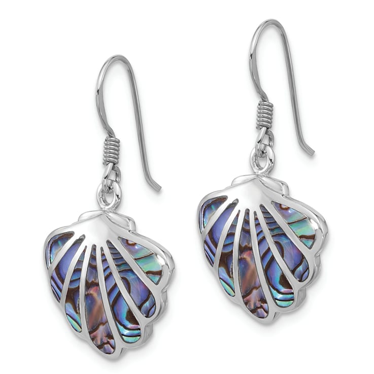 Rhodium Over Sterling Silver Polished Abalone Shell Dangle Earrings