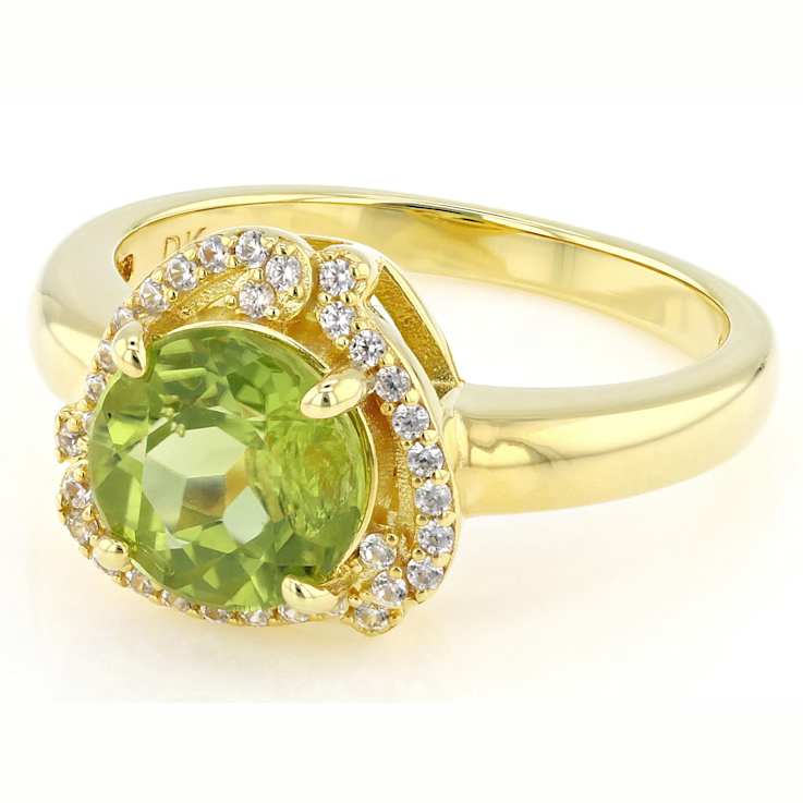 Peridot Round And White Zircon Halo Ring In 18K Gold Over Sterling
Silver 3.03ctw