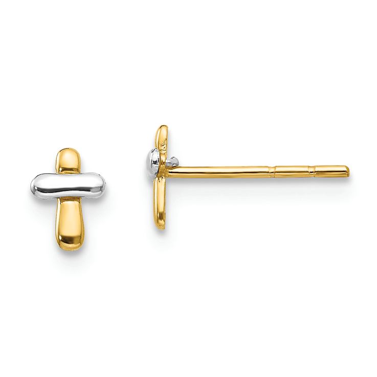 14k Two-tone Children's Polished Cross Stud Earrings