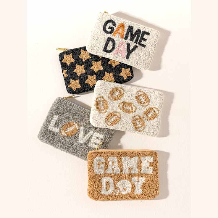 Shiraleah "LOVE" Glass Beaded Zip Pouch, Silver Color