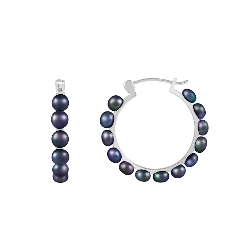 4-5mm Black Cultured Freshwater Pearl Rhodium Over Sterling Silver Earrings