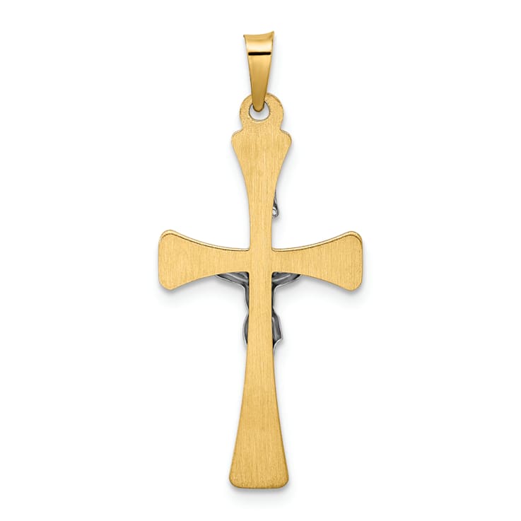 14k Yellow Gold and 14k White Gold Polished INRI Crucifix Cross Pendant