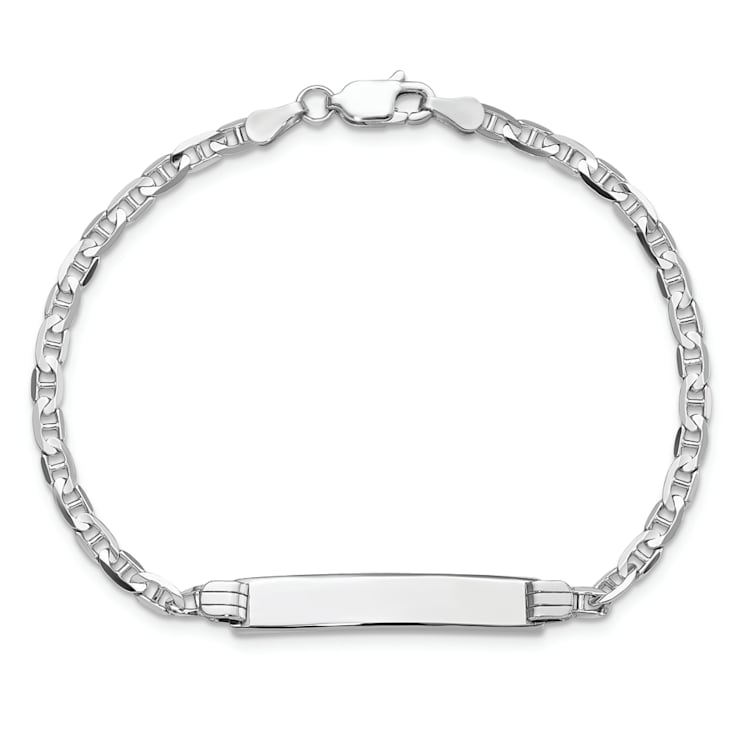 Rhodium Over 14k White Gold Mariner Link ID Bracelet