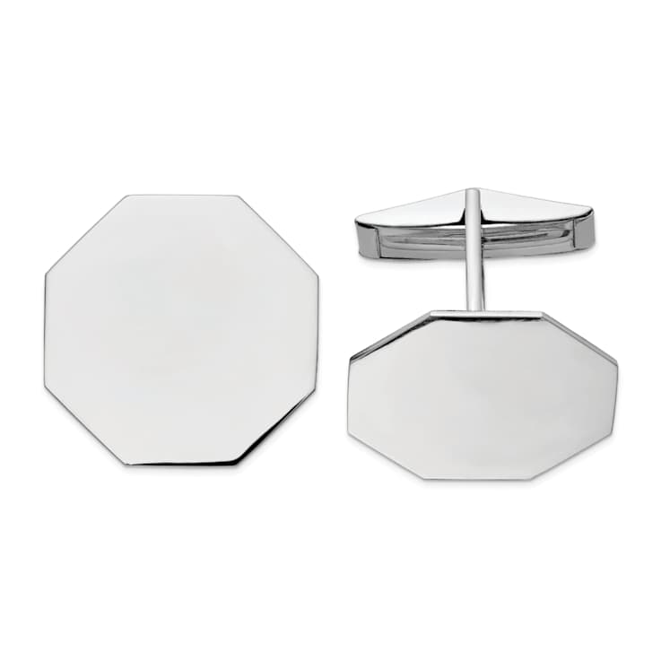 Rhodium Over 14K White Gold Men's Octagonal Cuff Links