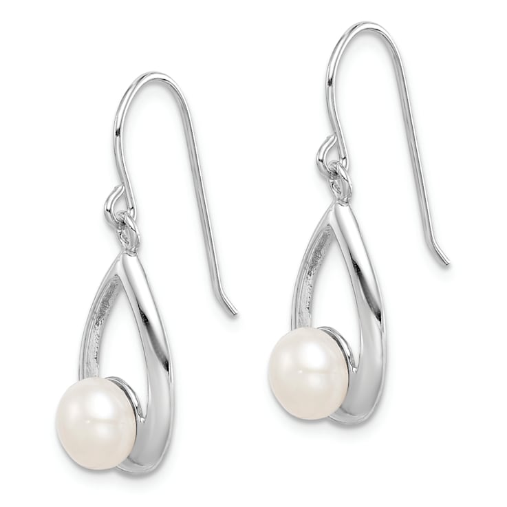Rhodium Over Sterling Silver Polished Freshwater Cultured Pearl Teardrop
Dangle Earrings