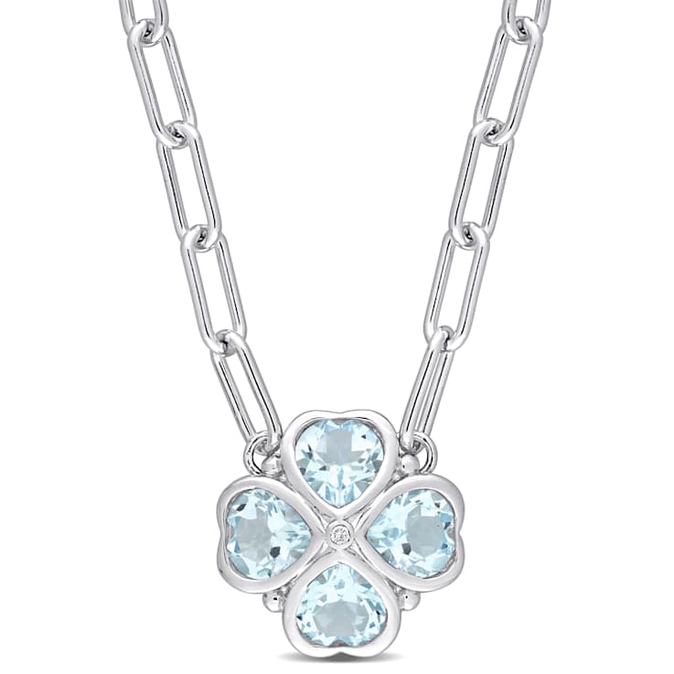3.88ctw Sky Blue Topaz and Diamond Accent Floral Heart Paperclip Chain
Sterling Silver Necklace