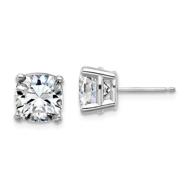 Rhodium Over 14K White Gold 4ct. 7.5mm Cushion D E F Pure Light
Moissanite Earrings