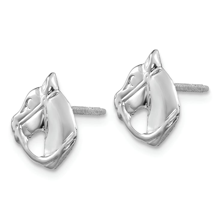 Rhodium Over 14K White Gold Screwback Horse Post Earrings