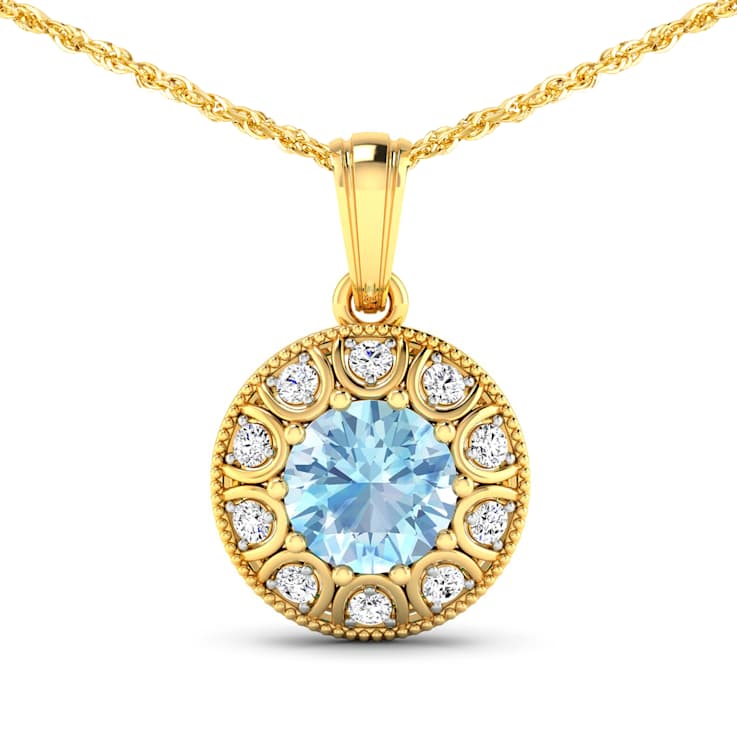 1.90ctw 14K Yellow Gold Aquamarine and White Diamond Pendant with 18
inch Cable Chain