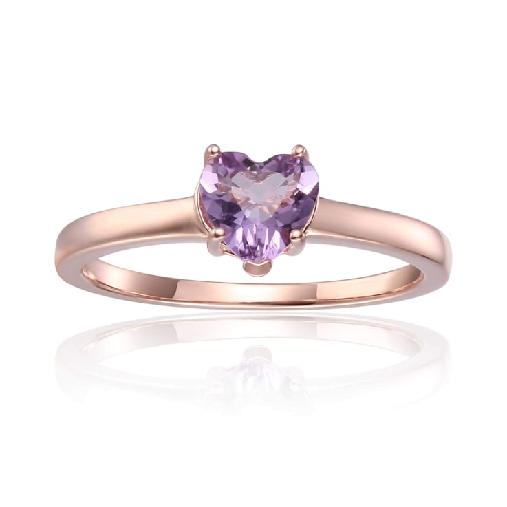 Heart Shape Amethyst 14K Rose Gold Over Sterling Silver Solitaire Ring, 0.85ct