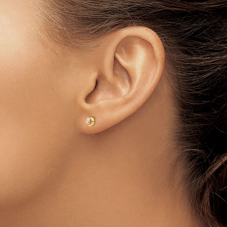 14K Yellow Gold and 14K Rose Gold Children's 6mm Cubic Zirconia Moon and
Star Stud Earrings
