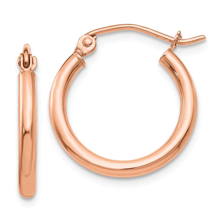 14k Rose Gold 3/4" Polished Tube Hoop Earrings