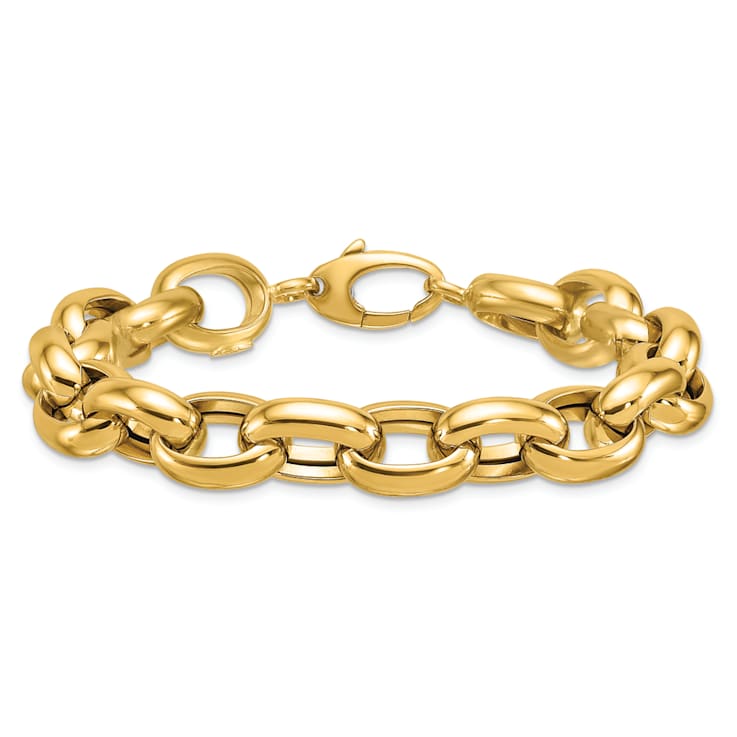 14K Yellow Gold 11.5mm Open Link Cable 8 inch Bracelet