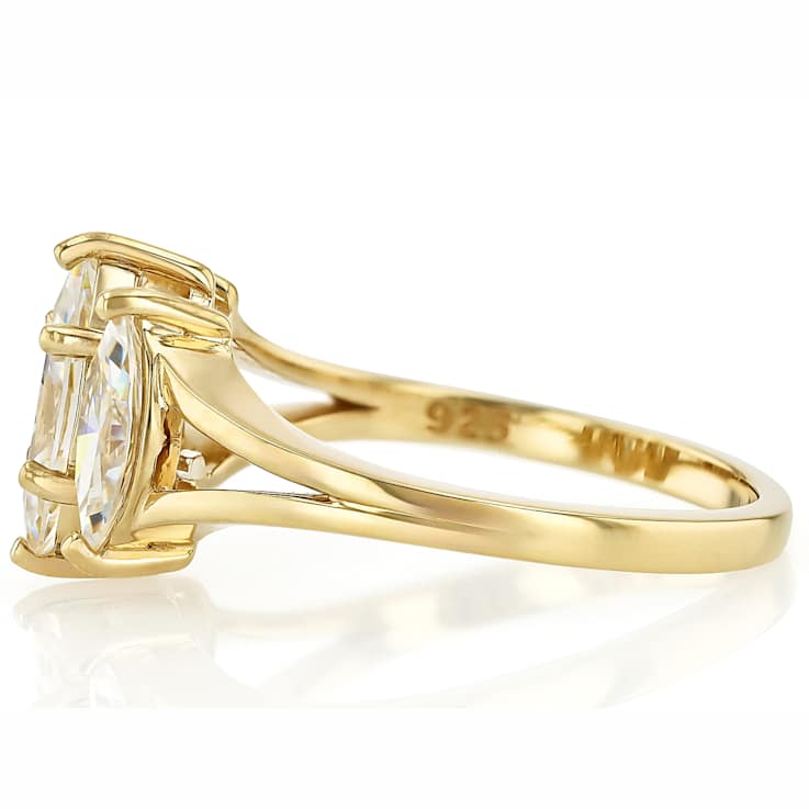 Diamond Simulant Marquise Three-Stone Ring In 18K Gold Over Sterling
Silver 2.56ctw