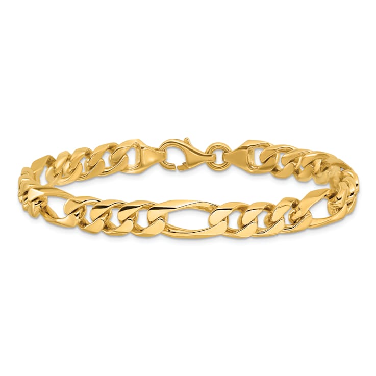 14K Yellow Gold 8mm Hand-Polished Figaro Link Bracelet