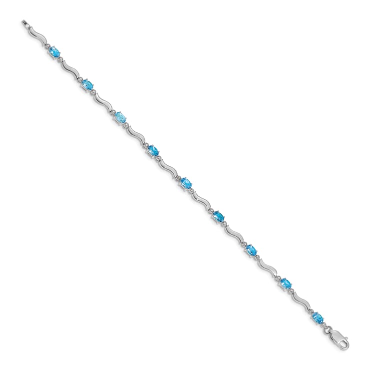 Rhodium Over 14k White Gold Fancy Diamond and Blue Topaz Bracelet