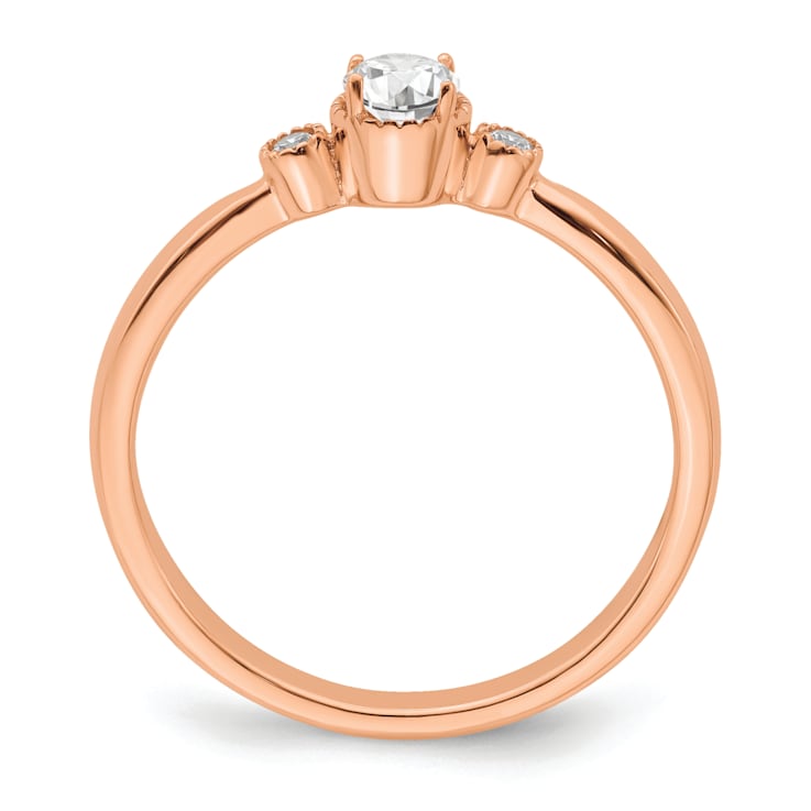 14K Rose Gold Petite Beaded Edge Round Diamond Ring 0.24ctw