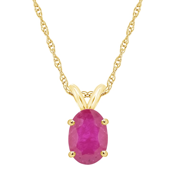 7x5mm Oval Ruby 14k Yellow Gold Pendant With Chain