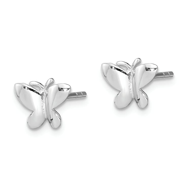 Rhodium Over Sterling Silver Butterfly Children's Post Earrings