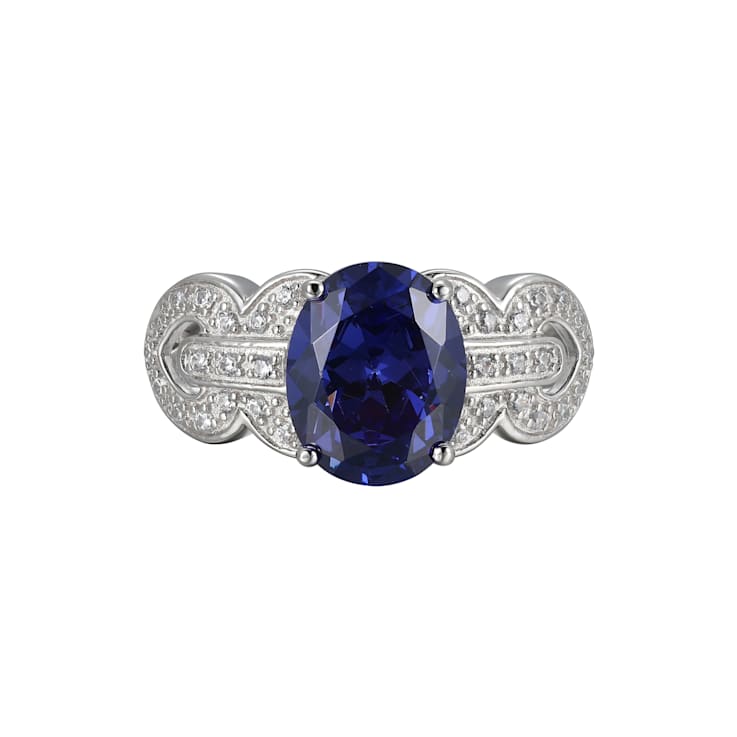Blue And White Cubic Zirconia Platinum Over Silver Ring 4.29ctw