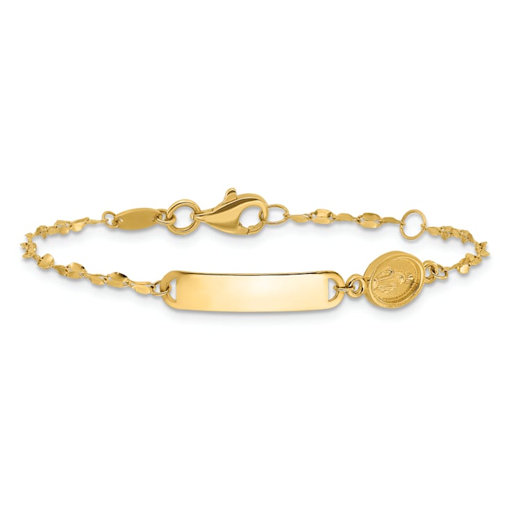 14k Yellow Gold Polished Miraculous Medal Children's ID Bracelet