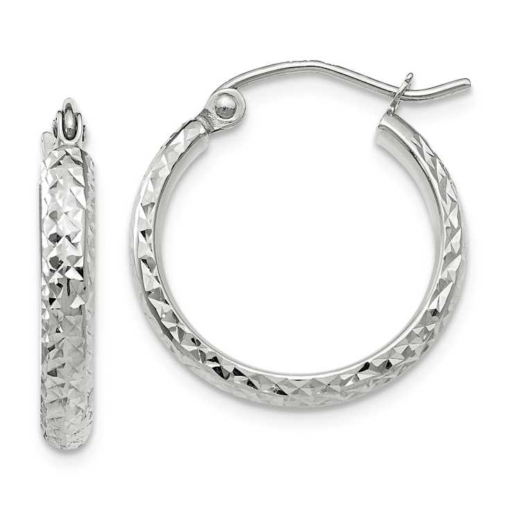 Rhodium Over 14k White Gold Diamond-Cut 11/16" Hoop Earrings