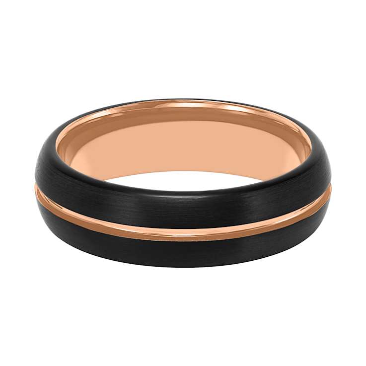 6.5mm Comfort Fit Band in Black and Rose Tungsten Carbide with Brushed Finish