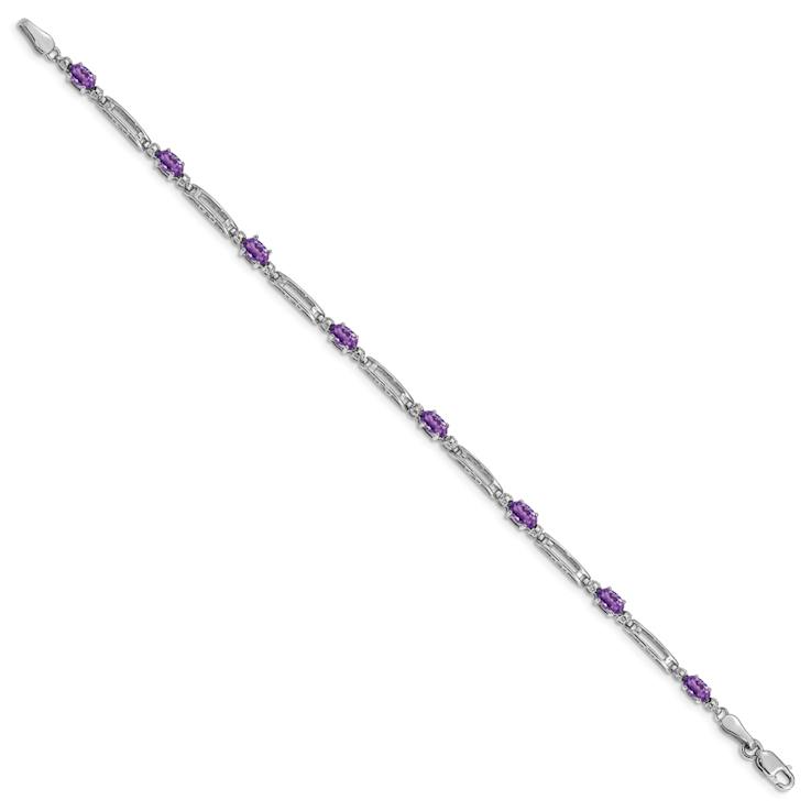 Rhodium Over 10k White Gold Diamond and Amethyst Bracelet