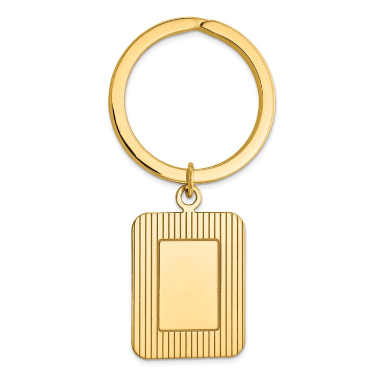 14K Yellow Gold Textured Rectangle Disc Key Ring